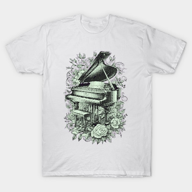 Piano & roses pixel art Nokia green T-Shirt by Bassivus